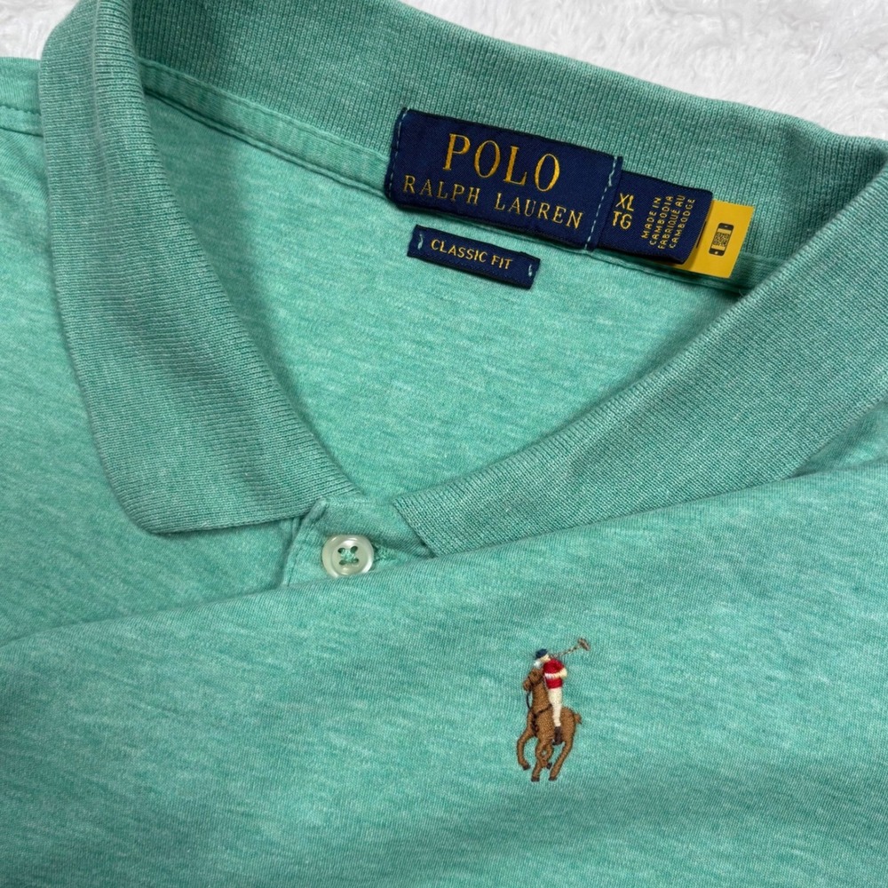 Polo Ralph Lauren Polo Shirt Mens‎ XL Mint Green Heathered FLESH PONY Preppy